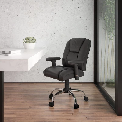 Flash Furniture HERCULES Series Big & Tall 400 Lb. Rated Black LeatherSoft Ergonomic Task Office Chair With Chrome Base And Adjustable Arms 1 Flash Furniture HERCULES Series Big & Tall 400 Lb. Rated Black LeatherSoft Ergonomic Task Office Chair With Chrome Base And Adjustable Arms