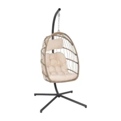 Flash Furniture Cleo Patio Hanging Egg Chair, Wicker Hammock With Soft Seat Cushions & Swing Stand, Indoor/Outdoor Cushions -Flash Furniture Sales Store GUEST b418da7e 5b5d 4cc1 be30 1ab89e648dff