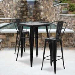Flash Furniture Commercial Grade 23.75" Square Metal Indoor-Outdoor Bar Table Set With 2 Stools With Backs -Flash Furniture Sales Store GUEST b4cc1da6 822c 48c6 ab4d 7c5f87fefdd3