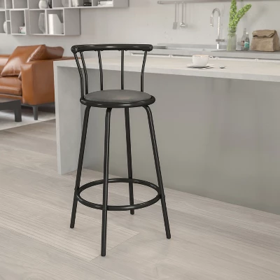 Flash Furniture Crown Back Black Metal Barstool With Black Vinyl Swivel Seat 1 Flash Furniture Crown Back Black Metal Barstool With Black Vinyl Swivel Seat