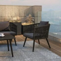 Flash Furniture Kierra Black All-Weather 4-Piece Woven Conversation Set With Gray Zippered Removable Cushions & Metal Coffee Table -Flash Furniture Sales Store GUEST b7275fe5 78fe 4c6f abf5 689d1eeec704