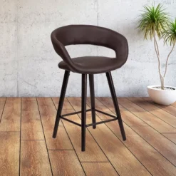 Flash Furniture Brynn Series 24'' High Contemporary Vinyl Rounded Back Counter Height Stool With Cappuccino Wood Frame