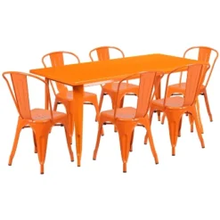 Flash Furniture Commercial Grade 31.5" X 63" Rectangular Metal Indoor-Outdoor Table Set With 6 Stack Chairs -Flash Furniture Sales Store GUEST bf5859c3 558b 4d65 8c7a 1e1d47b30a6a