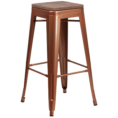 Flash Furniture 30" High Backless Barstool With Square Wood Seat 3 Flash Furniture 30" High Backless Barstool With Square Wood Seat - Image 3
