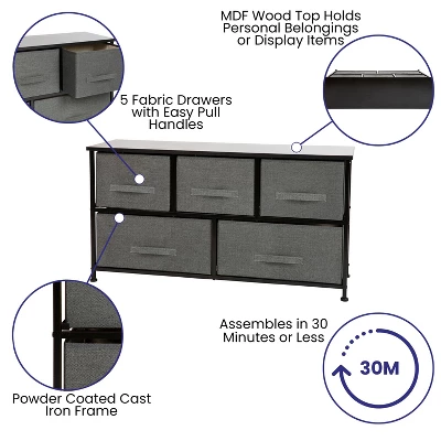 Flash Furniture 5 Drawer Wood Top Cast Iron Frame Storage Dresser With Easy Pull Fabric Drawers 2 Flash Furniture 5 Drawer Wood Top Cast Iron Frame Storage Dresser With Easy Pull Fabric Drawers - Image 2