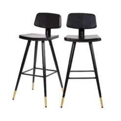 Flash Furniture Kora Commercial Grade Low Back Barstools-LeatherSoft Upholstery-Iron Frame-Integrated Footrest-Gold Tipped Legs-Set Of 2 -Flash Furniture Sales Store GUEST c352ed4f 6b2a 438c 898e c11f7c5afdba