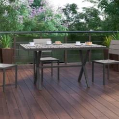 Flash Furniture Finch Commercial Grade X-Frame Outdoor Dining Table 59" X 35.5" With Faux Teak Poly Slats And Metal Frame -Flash Furniture Sales Store GUEST c3cdbd4e 42bf 411c 88d8 0988ec31d93a