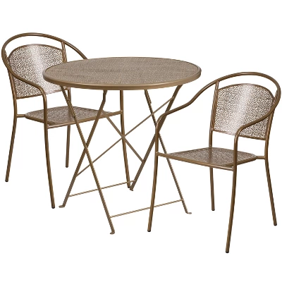 Flash Furniture Oia Commercial Grade 30" Round Indoor-Outdoor Steel Folding Patio Table Set With 2 Round Back Chairs 5 Flash Furniture Oia Commercial Grade 30" Round Indoor-Outdoor Steel Folding Patio Table Set With 2 Round Back Chairs - Image 5