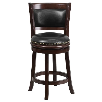 Flash Furniture 24'' High Cappuccino Wood Counter Height Stool With Panel Back And Black LeatherSoft Swivel Seat 3 Flash Furniture 24'' High Cappuccino Wood Counter Height Stool With Panel Back And Black LeatherSoft Swivel Seat - Image 3