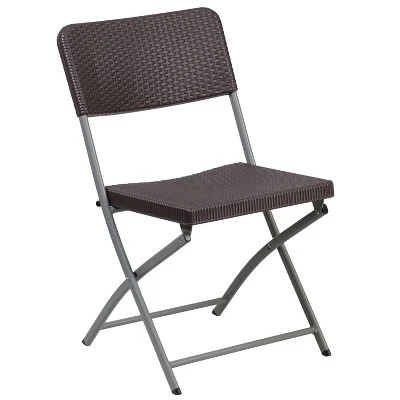 Flash Furniture 2 Pack HERCULES Series Brown Rattan Plastic Folding Chair With Gray Frame 7 Flash Furniture 2 Pack HERCULES Series Brown Rattan Plastic Folding Chair With Gray Frame - Image 7