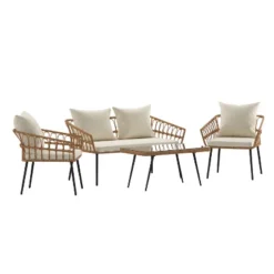 Flash Furniture Evin Boho 4 Piece Indoor/Outdoor Rope Rattan Patio Conversation Set With Tempered Glass Top Coffee Table And Cushions -Flash Furniture Sales Store GUEST ccbb9d37 4713 46fa 8988 7bf40ee26423