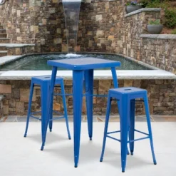 Flash Furniture Commercial Grade 23.75" Square Metal Indoor-Outdoor Bar Table Set With 2 Square Seat Backless Stools -Flash Furniture Sales Store GUEST cde44351 eee3 4043 87ec d2e06e2f6784
