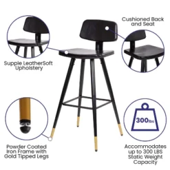 Flash Furniture Kora Commercial Grade Low Back Barstools-LeatherSoft Upholstery-Iron Frame-Integrated Footrest-Gold Tipped Legs-Set Of 2 -Flash Furniture Sales Store GUEST cdee3c1a 16c4 4b9c 8a0a 14ab17153423