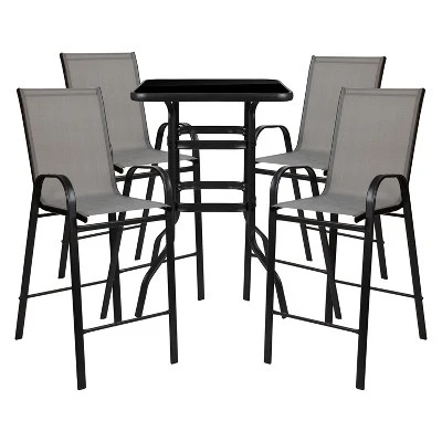 Flash Furniture Outdoor Dining Set - 4-Person Bistro Set - Outdoor Glass Bar Table With All-Weather Patio Stools 13 Flash Furniture Outdoor Dining Set - 4-Person Bistro Set - Outdoor Glass Bar Table With All-Weather Patio Stools - Image 13