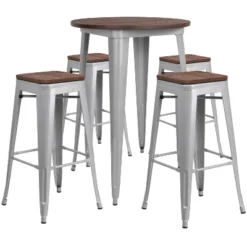 Flash Furniture 30" Round Metal Bar Table Set With Wood Top And 4 Backless Stools -Flash Furniture Sales Store GUEST d7f40101 f7ed 447d b31e 99daddaad77c