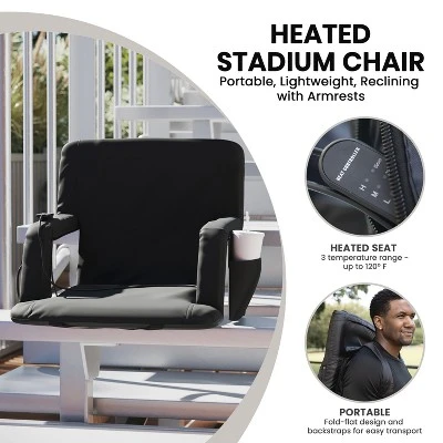 Flash Furniture Malta Portable Heated Reclining Stadium Chair With Armrests, Padded Back & Heated Seat With Dual Storage Pockets And Backpack Straps 13 Flash Furniture Malta Portable Heated Reclining Stadium Chair With Armrests, Padded Back & Heated Seat With Dual Storage Pockets And Backpack Straps - Image 13