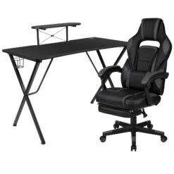 Flash Furniture Gaming Desk With Cup Holder/Headphone Hook/Monitor Stand & Reclining Back/Arms Gaming Chair With Footrest -Flash Furniture Sales Store GUEST dc2103ed 05b8 451b 9c6f 8ce0f059dfdf