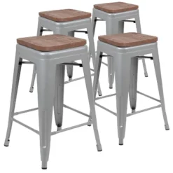 Flash Furniture 24" High Metal Counter-Height, Indoor Bar Stool With Wood Seat - Stackable Set Of 4 -Flash Furniture Sales Store GUEST dd41cd00 716a 4980 8689 46d627a0d3e8