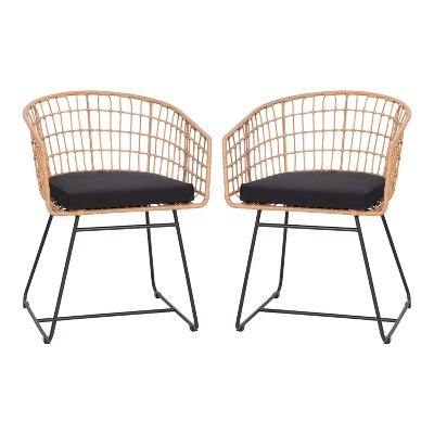 Flash Furniture Devon Set Of 2 Indoor/Outdoor Patio Boho Club Chairs, Rope With PE Wicker Rattan, Cushions And Sled Base 11 Flash Furniture Devon Set Of 2 Indoor/Outdoor Patio Boho Club Chairs, Rope With PE Wicker Rattan, Cushions And Sled Base - Image 11