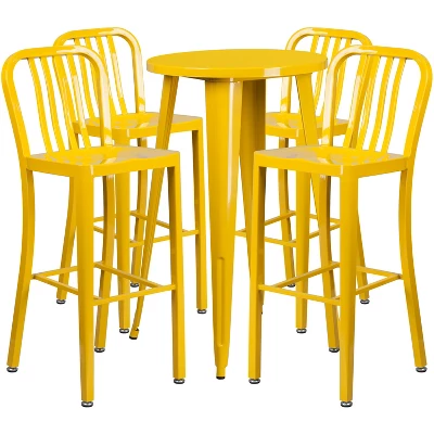 Flash Furniture Commercial Grade 24" Round Metal Indoor-Outdoor Bar Table Set With 4 Vertical Slat Back Stools 4 Flash Furniture Commercial Grade 24" Round Metal Indoor-Outdoor Bar Table Set With 4 Vertical Slat Back Stools - Image 4