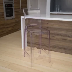 Flash Furniture Ghost Counter Stool With Square Back In Transparent Crystal