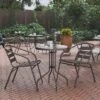 Flash Furniture Lila 23.75'' Round Glass Metal Table With 2 Metal Aluminum Slat Stack Chairs