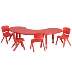 Flash Furniture 35"W X 65"L Half-Moon Plastic Height Adjustable Activity Table Set With 4 Chairs -Flash Furniture Sales Store GUEST e52fa7ce 9a48 4065 b0c5 72d442c061f1