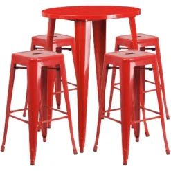 Flash Furniture Commercial Grade 30" Round Metal Indoor-Outdoor Bar Table Set With 4 Square Seat Backless Stools -Flash Furniture Sales Store GUEST e8ae6d96 1e74 46b0 89c8 ad0d31a84e79