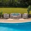 Flash Furniture 4 Piece Outdoor Faux Rattan Chair, Sofa And Table Set