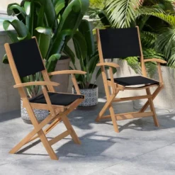 Flash Furniture 2PK All-Weather Acacia Wood And Mesh Folding Bistro Armchairs - Natural/Black -Flash Furniture Sales Store GUEST ede39cce 3650 4925 886b 977b0a1c586d
