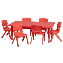 Flash Furniture 24"W X 48"L Rectangular Plastic Height Adjustable Activity Table Set With 6 Chairs -Flash Furniture Sales Store GUEST f08b2baa 3508 46fb ab68 84577b42adf0