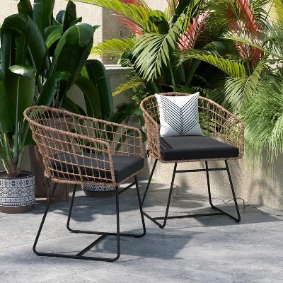 Flash Furniture Devon Set Of 2 Indoor/Outdoor Patio Boho Club Chairs, Rope With PE Wicker Rattan, Cushions And Sled Base 4 Flash Furniture Devon Set Of 2 Indoor/Outdoor Patio Boho Club Chairs, Rope With PE Wicker Rattan, Cushions And Sled Base - Image 4