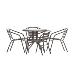 Flash Furniture Lila 31.5'' Round Glass Metal Table With 4 Metal Aluminum Slat Stack Chairs -Flash Furniture Sales Store GUEST f1c9cb00 9b24 4e92 ab0c 07d8fc17686c