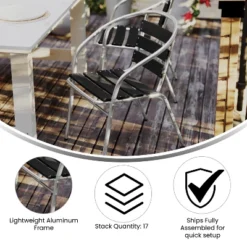 Flash Furniture Lila Aluminum Commercial Indoor-Outdoor Restaurant Stack Chair With Triple Slat Faux Teak Back -Flash Furniture Sales Store GUEST f2468a0c 5280 464c a9e2 b49cd6239b0e