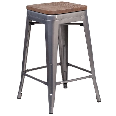 Flash Furniture 24" High Backless Clear Coated Metal Counter Height Stool With Square Wood Seat 1 Flash Furniture 24" High Backless Clear Coated Metal Counter Height Stool With Square Wood Seat