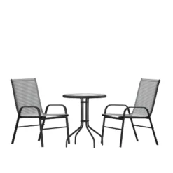 Flash Furniture 3 Piece Outdoor Patio Dining Set - Tempered Glass Patio Table, 2 Flex Comfort Stack Chairs -Flash Furniture Sales Store GUEST f400ca04 9f18 45ec 95a8 d4aa2d62d437