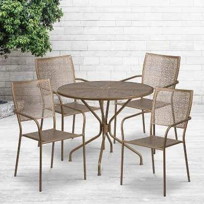 Flash Furniture Oia Commercial Grade 35.25" Round Indoor-Outdoor Steel Patio Table Set With 4 Square Back Chairs 1 Flash Furniture Oia Commercial Grade 35.25" Round Indoor-Outdoor Steel Patio Table Set With 4 Square Back Chairs