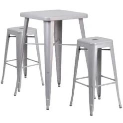 Flash Furniture Commercial Grade 23.75" Square Metal Indoor-Outdoor Bar Table Set With 2 Square Seat Backless Stools -Flash Furniture Sales Store GUEST f9db5aa4 5916 4b43 8b08 88e8b9206fec