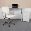 Flash Furniture Work From Home Kit - White Adjustable Computer Desk, LeatherSoft Office Chair And Inset Handle Locking Mobile Filing Cabinet